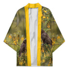 New Zealand Kaka Bird Kimono Kowhai Flower Landscape Style