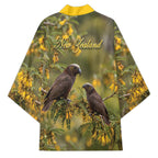 New Zealand Kaka Bird Kimono Kowhai Flower Landscape Style