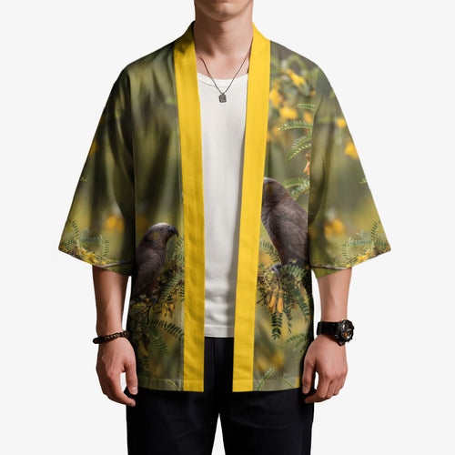 New Zealand Kaka Bird Kimono Kowhai Flower Landscape Style