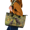 New Zealand Kaka Bird Leather Tote Bag Kowhai Flower Landscape Style