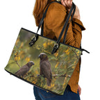 New Zealand Kaka Bird Leather Tote Bag Kowhai Flower Landscape Style