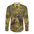 New Zealand Kaka Bird Long Sleeve Button Shirt Kowhai Flower Landscape Style