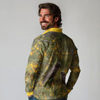New Zealand Kaka Bird Long Sleeve Polo Shirt Kowhai Flower Landscape Style