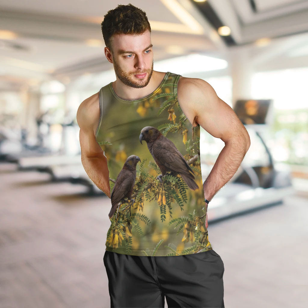 New Zealand Kaka Bird Men Tank Top Kowhai Flower Landscape Style