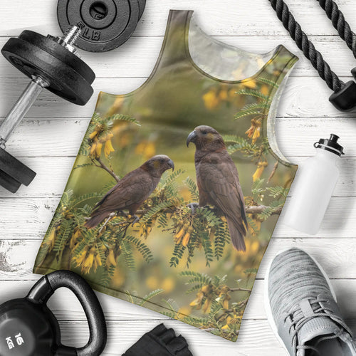 New Zealand Kaka Bird Men Tank Top Kowhai Flower Landscape Style