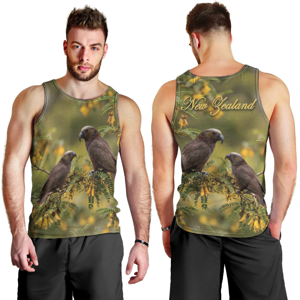 New Zealand Kaka Bird Men Tank Top Kowhai Flower Landscape Style