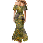 New Zealand Kaka Bird Mermaid Dress Kowhai Flower Landscape Style