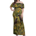 New Zealand Kaka Bird Off Shoulder Maxi Dress Kowhai Flower Landscape Style