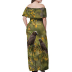 New Zealand Kaka Bird Off Shoulder Maxi Dress Kowhai Flower Landscape Style
