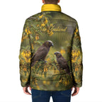New Zealand Kaka Bird Padded Jacket Kowhai Flower Landscape Style