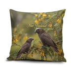 New Zealand Kaka Bird Pillow Cover Kowhai Flower Landscape Style