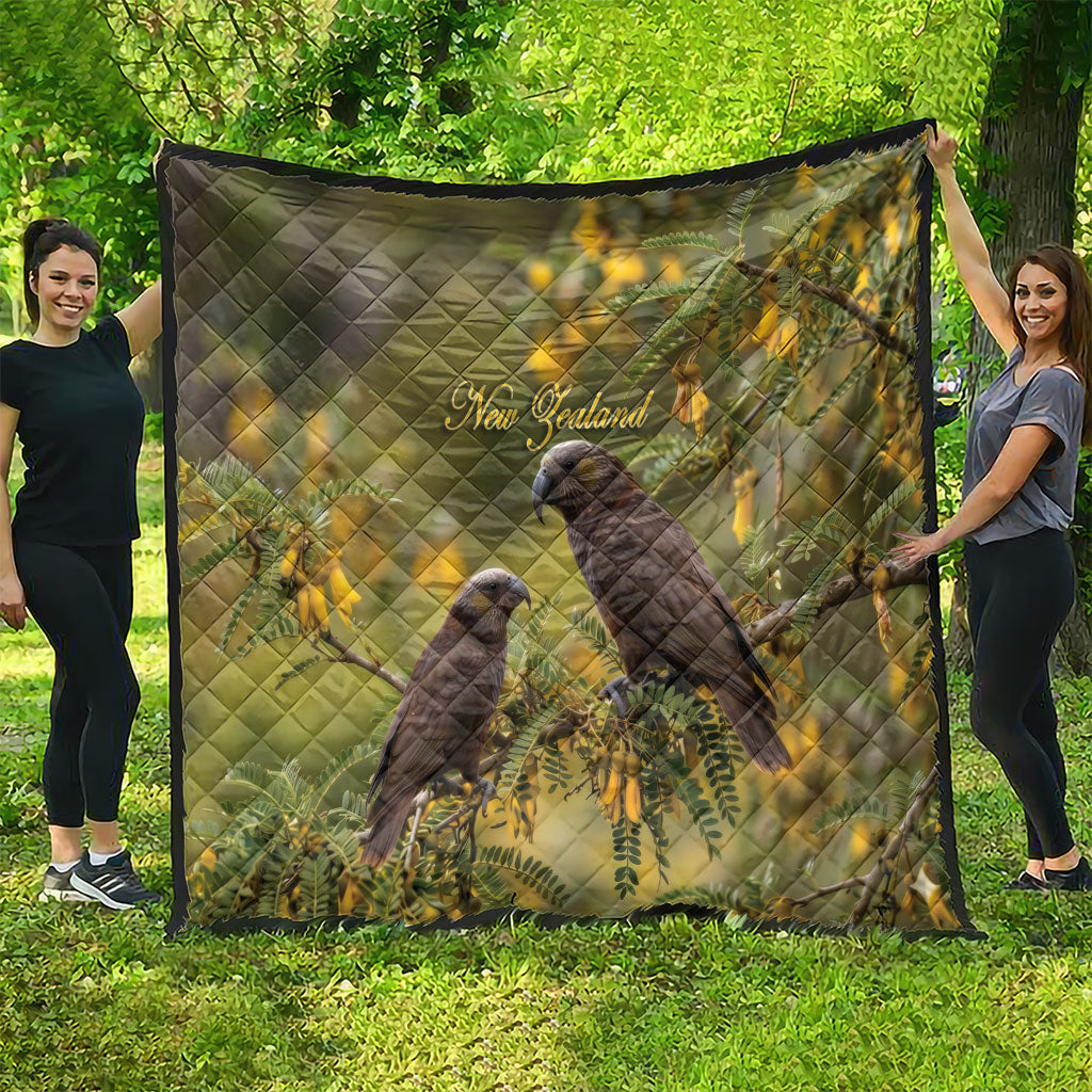 New Zealand Kaka Bird Quilt Kowhai Flower Landscape Style