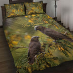 New Zealand Kaka Bird Quilt Bed Set Kowhai Flower Landscape Style