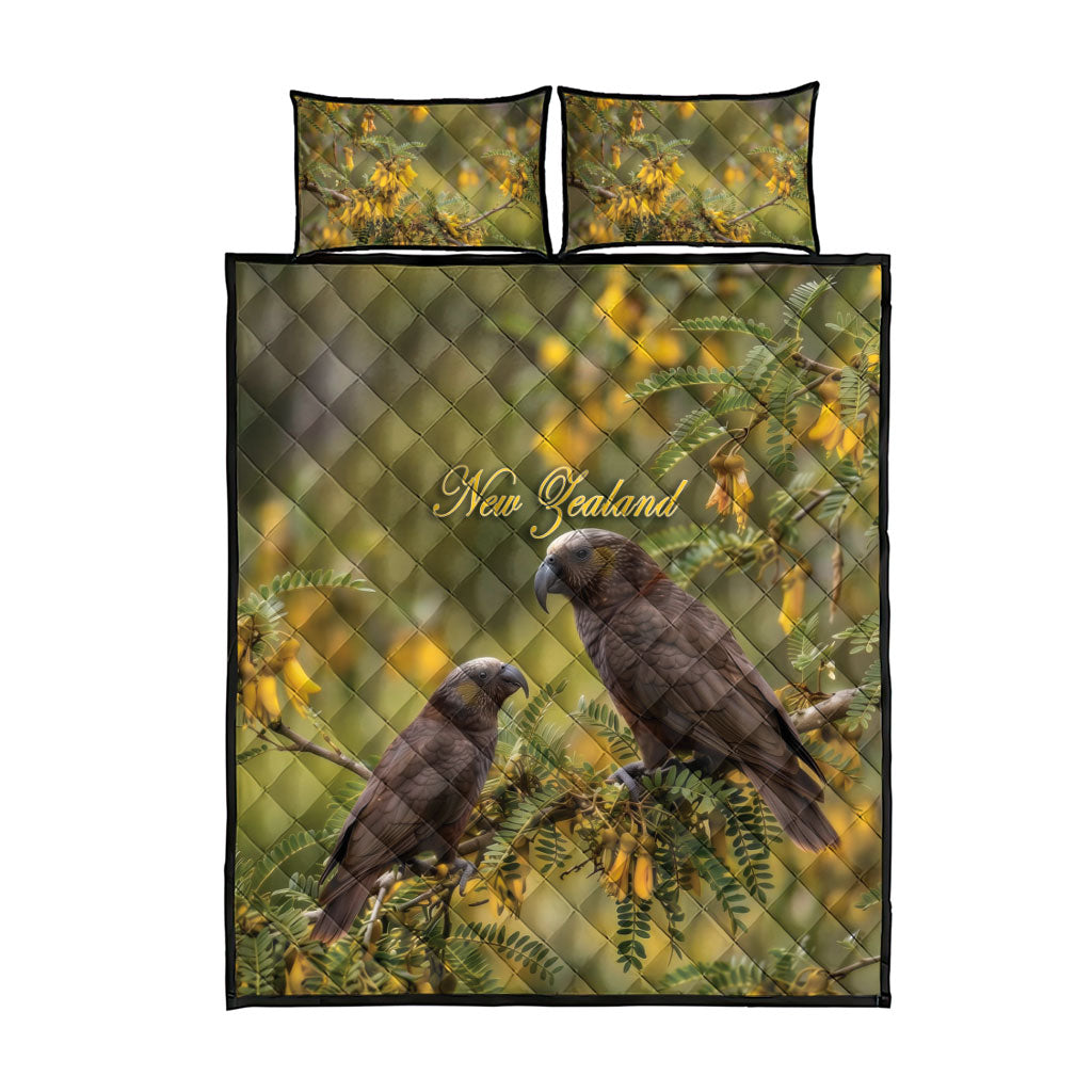 New Zealand Kaka Bird Quilt Bed Set Kowhai Flower Landscape Style