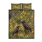 New Zealand Kaka Bird Quilt Bed Set Kowhai Flower Landscape Style