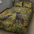 New Zealand Kaka Bird Quilt Bed Set Kowhai Flower Landscape Style