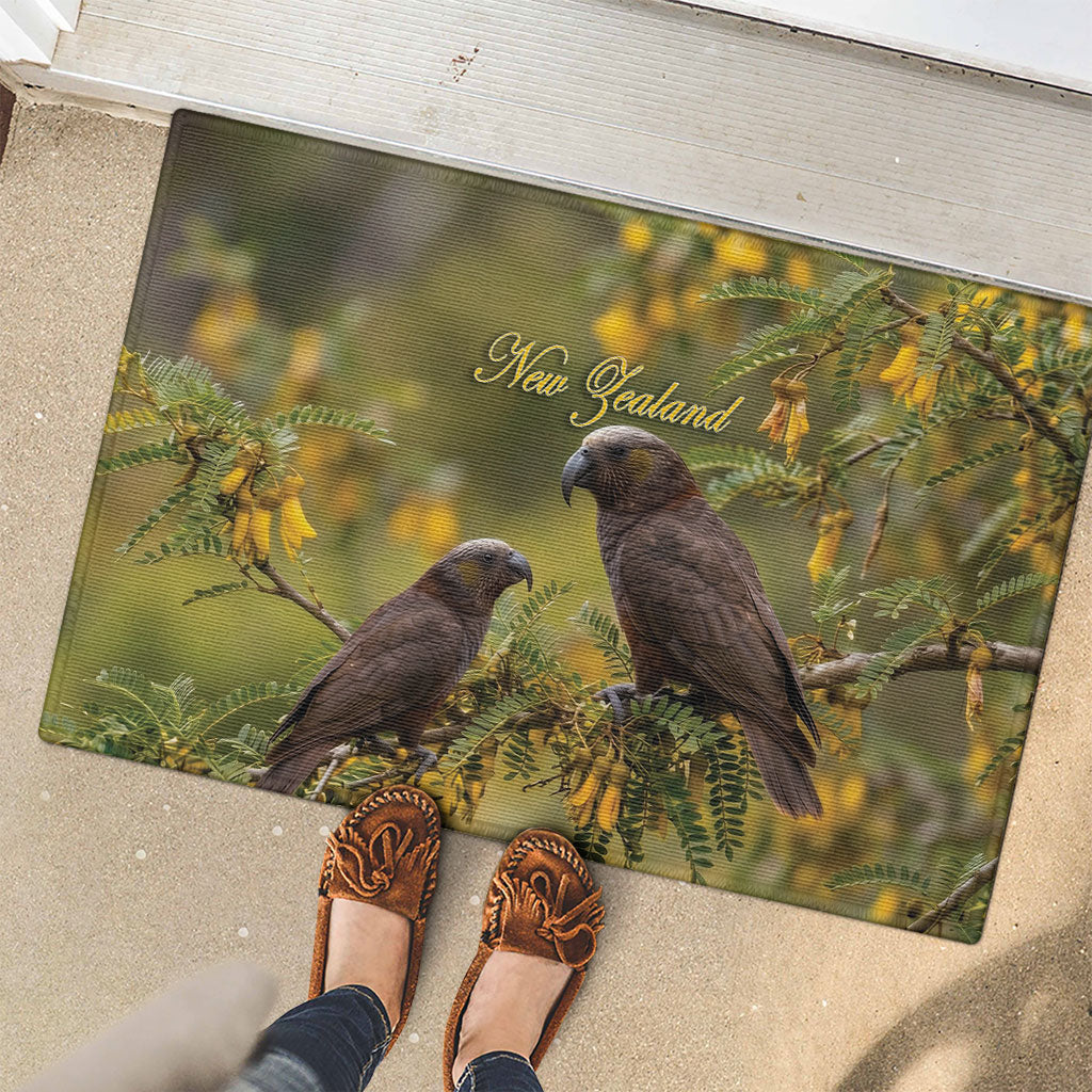 New Zealand Kaka Bird Rubber Doormat Kowhai Flower Landscape Style