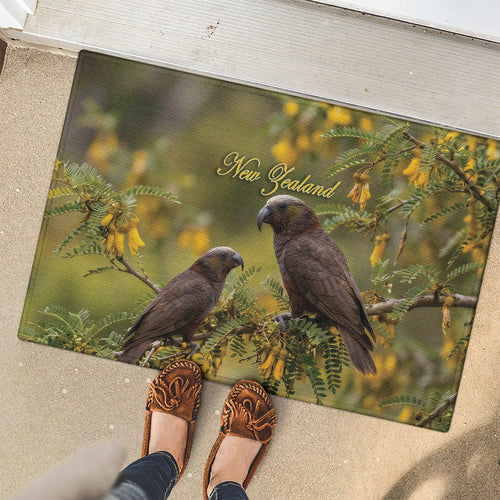 New Zealand Kaka Bird Rubber Doormat Kowhai Flower Landscape Style
