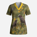New Zealand Kaka Bird Scrub Top Kowhai Flower Landscape Style