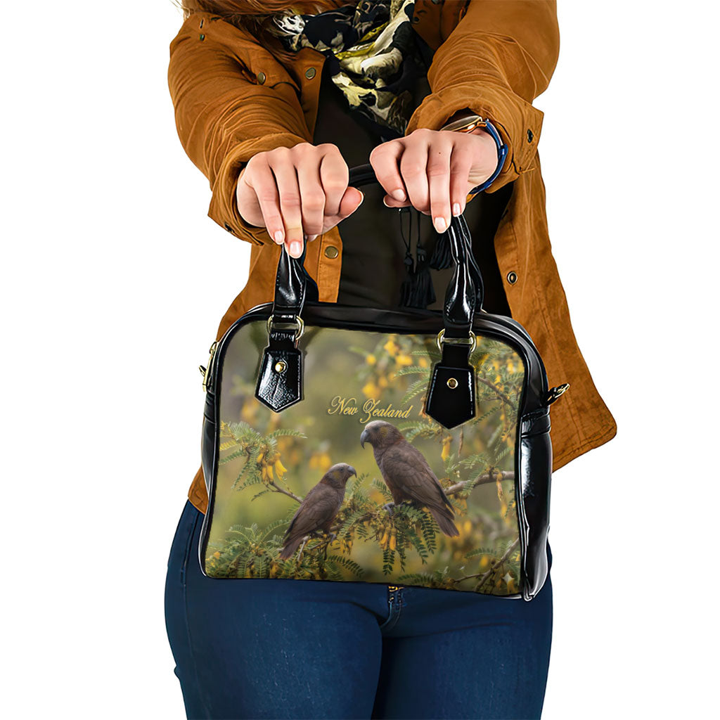 New Zealand Kaka Bird Shoulder Handbag Kowhai Flower Landscape Style