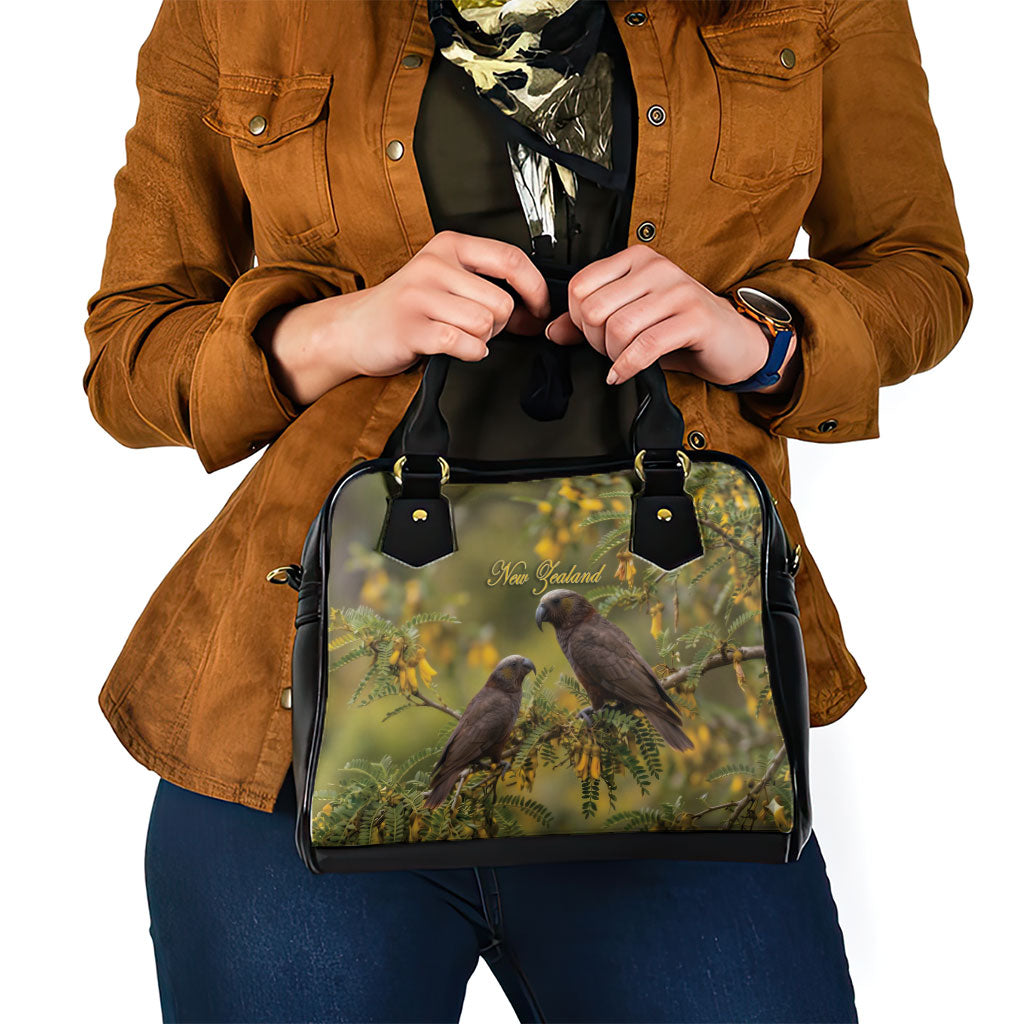 New Zealand Kaka Bird Shoulder Handbag Kowhai Flower Landscape Style