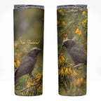 New Zealand Kaka Bird Skinny Tumbler Kowhai Flower Landscape Style