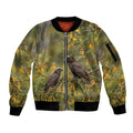 New Zealand Kaka Bird Sleeve Zip Bomber Jacket Kowhai Flower Landscape Style