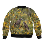 New Zealand Kaka Bird Sleeve Zip Bomber Jacket Kowhai Flower Landscape Style