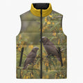New Zealand Kaka Bird Sleeveless Puffer Jacket Kowhai Flower Landscape Style