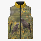 New Zealand Kaka Bird Sleeveless Puffer Jacket Kowhai Flower Landscape Style