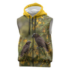 New Zealand Kaka Bird Sleeveless Zip Hoodie Kowhai Flower Landscape Style