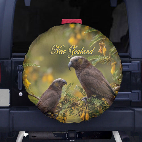 New Zealand Kaka Bird Spare Tire Cover Kowhai Flower Landscape Style