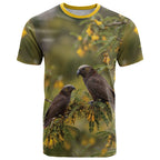 New Zealand Kaka Bird T Shirt Kowhai Flower Landscape Style