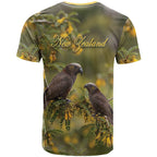 New Zealand Kaka Bird T Shirt Kowhai Flower Landscape Style