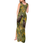 New Zealand Kaka Bird Tank Maxi Dress Kowhai Flower Landscape Style