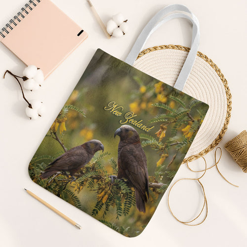 New Zealand Kaka Bird Tote Bag Kowhai Flower Landscape Style