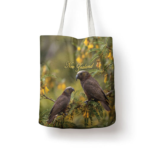 New Zealand Kaka Bird Tote Bag Kowhai Flower Landscape Style
