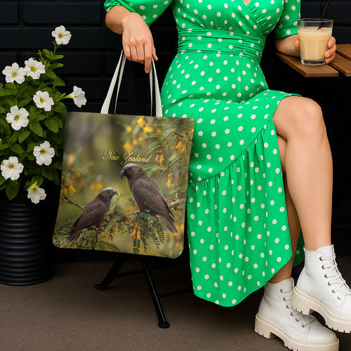 New Zealand Kaka Bird Tote Bag Kowhai Flower Landscape Style