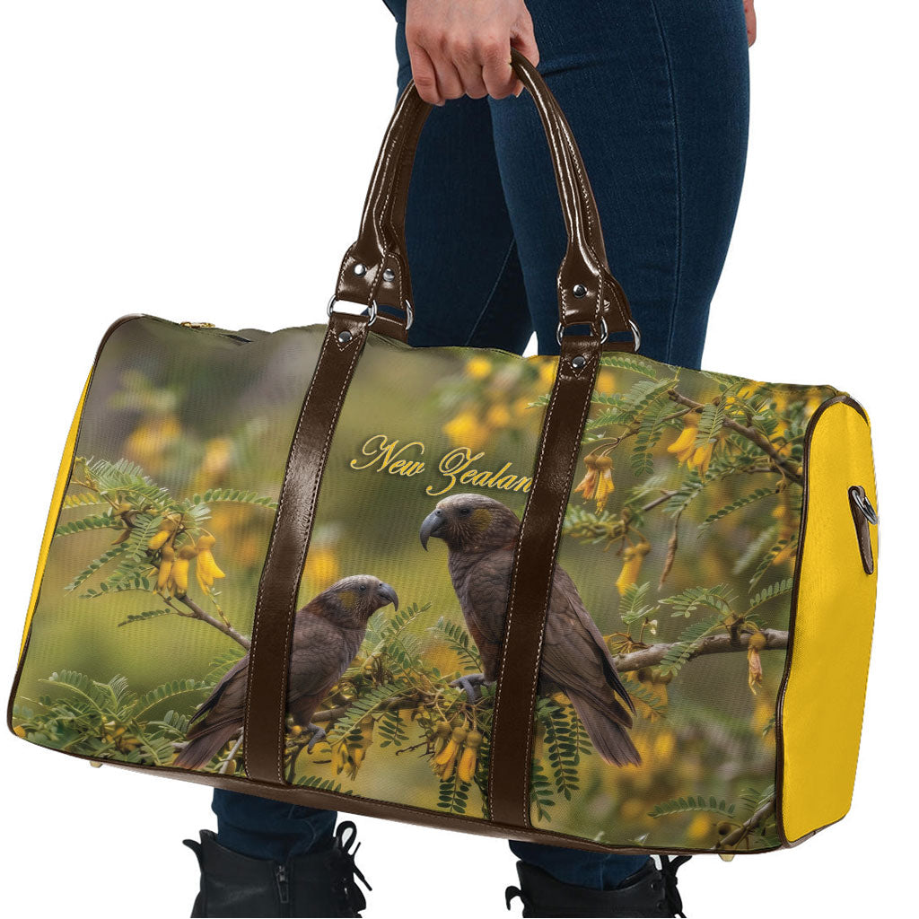 New Zealand Kaka Bird Travel Bag Kowhai Flower Landscape Style