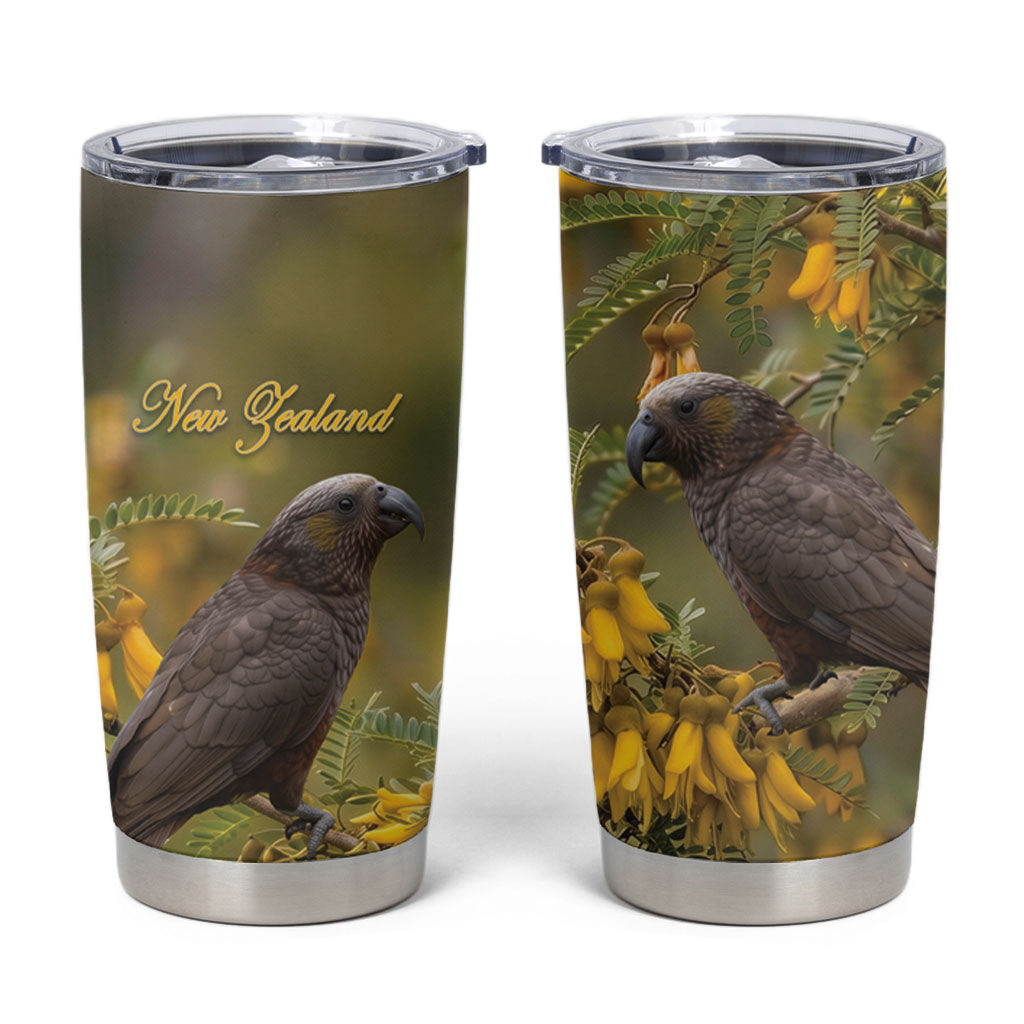 New Zealand Kaka Bird Tumbler Cup Kowhai Flower Landscape Style