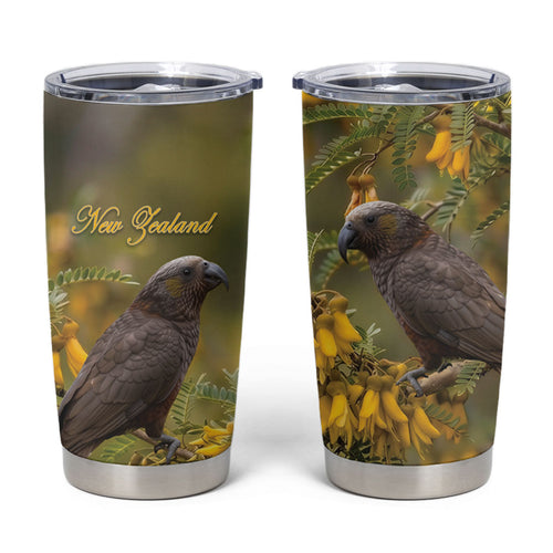 New Zealand Kaka Bird Tumbler Cup Kowhai Flower Landscape Style