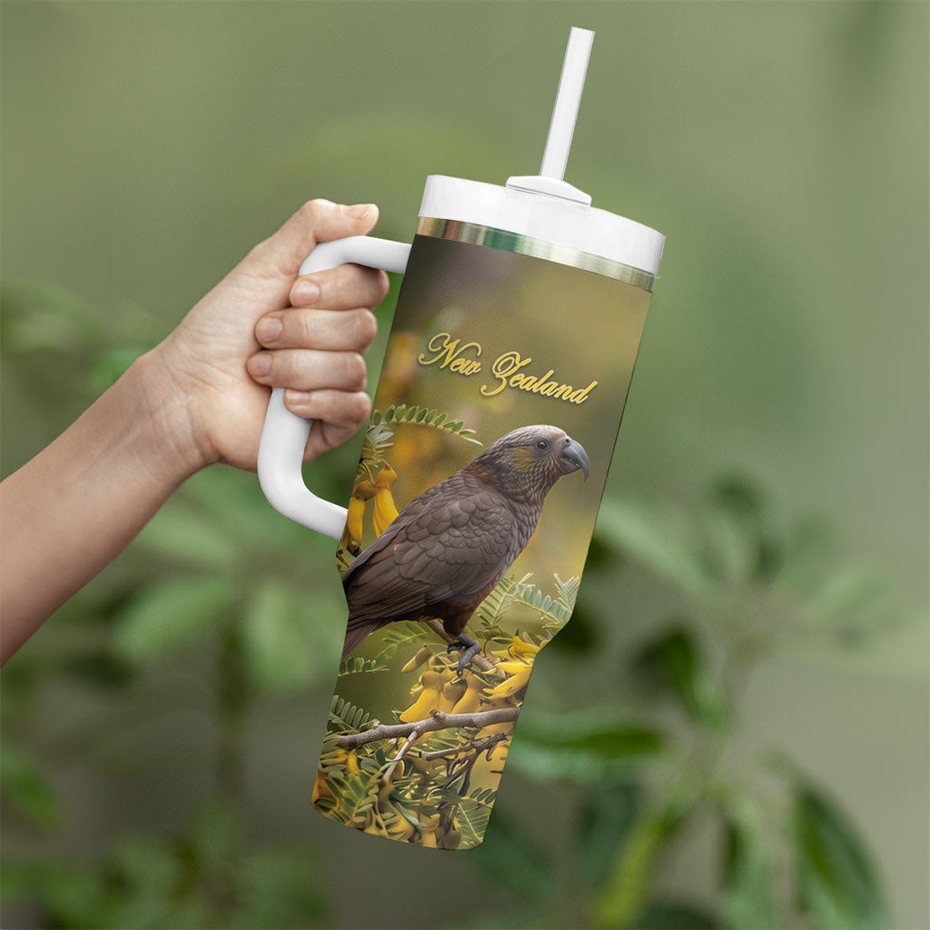 New Zealand Kaka Bird Tumbler With Handle Kowhai Flower Landscape Style