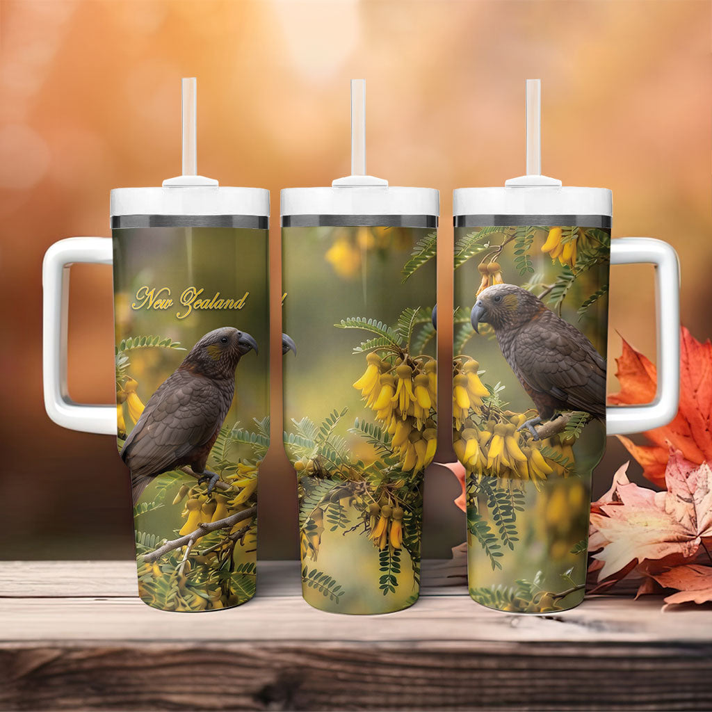 New Zealand Kaka Bird Tumbler With Handle Kowhai Flower Landscape Style