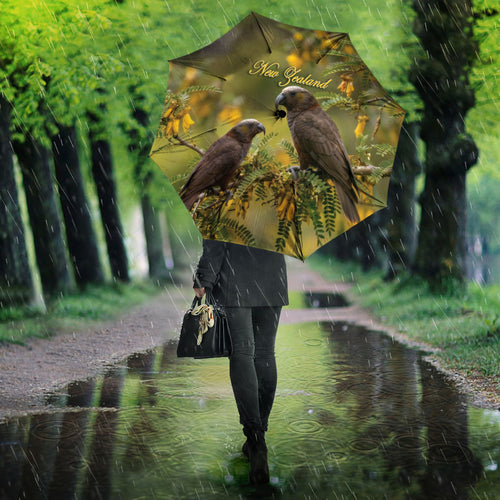 New Zealand Kaka Bird Umbrella Kowhai Flower Landscape Style