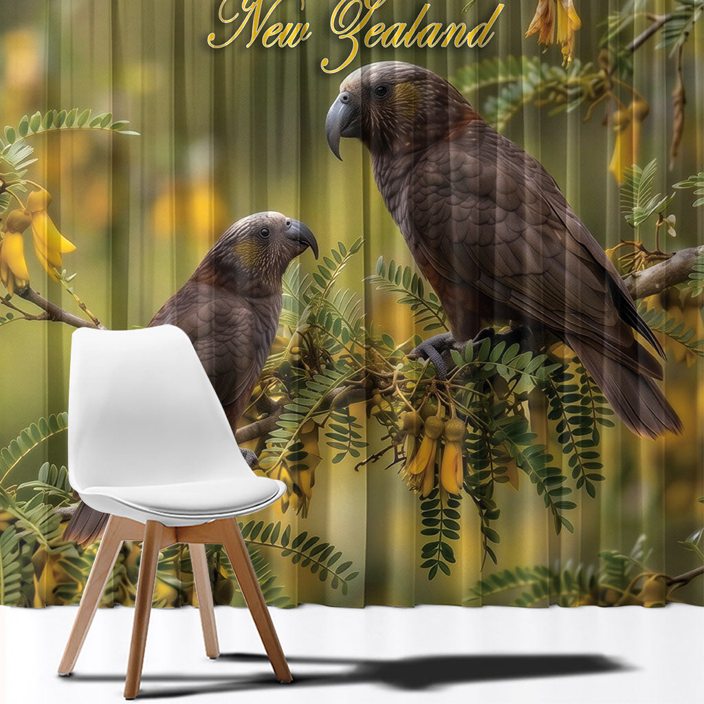 New Zealand Kaka Bird Window Curtain Kowhai Flower Landscape Style
