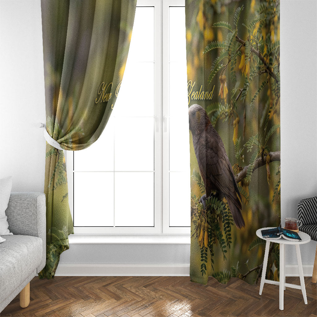 New Zealand Kaka Bird Window Curtain Kowhai Flower Landscape Style