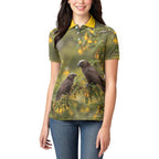 New Zealand Kaka Bird Women Polo Shirt Kowhai Flower Landscape Style
