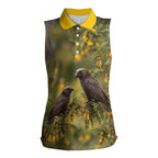 New Zealand Kaka Bird Women Sleeveless Polo Shirt Kowhai Flower Landscape Style