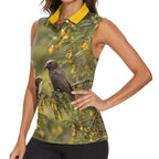 New Zealand Kaka Bird Women Sleeveless Polo Shirt Kowhai Flower Landscape Style