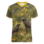 New Zealand Kaka Bird Women V-Neck T-Shirt Kowhai Flower Landscape Style